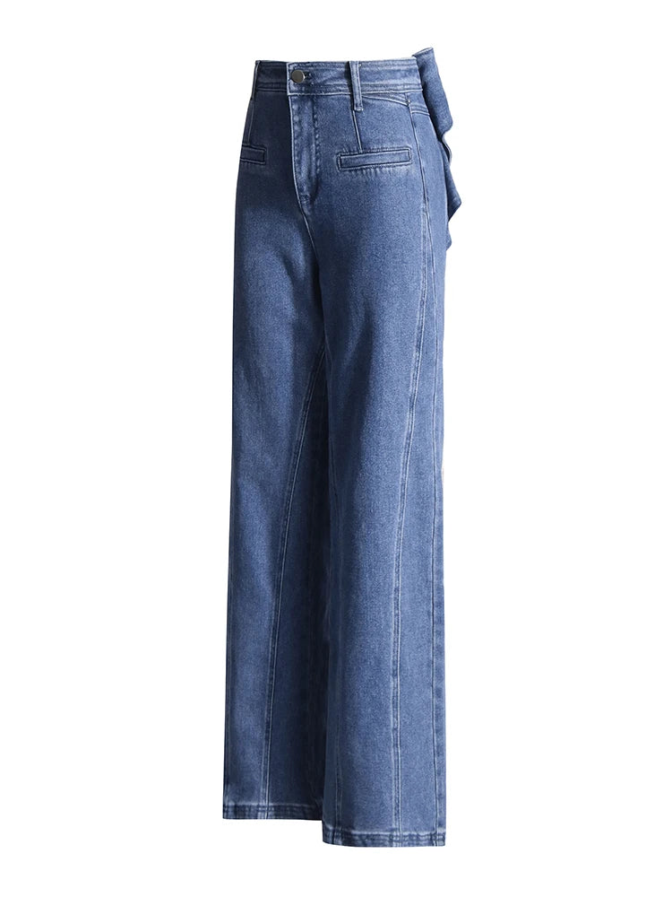 TWOTWINSTYLE Solid Designer Patchwork Bowknot Denim Pant