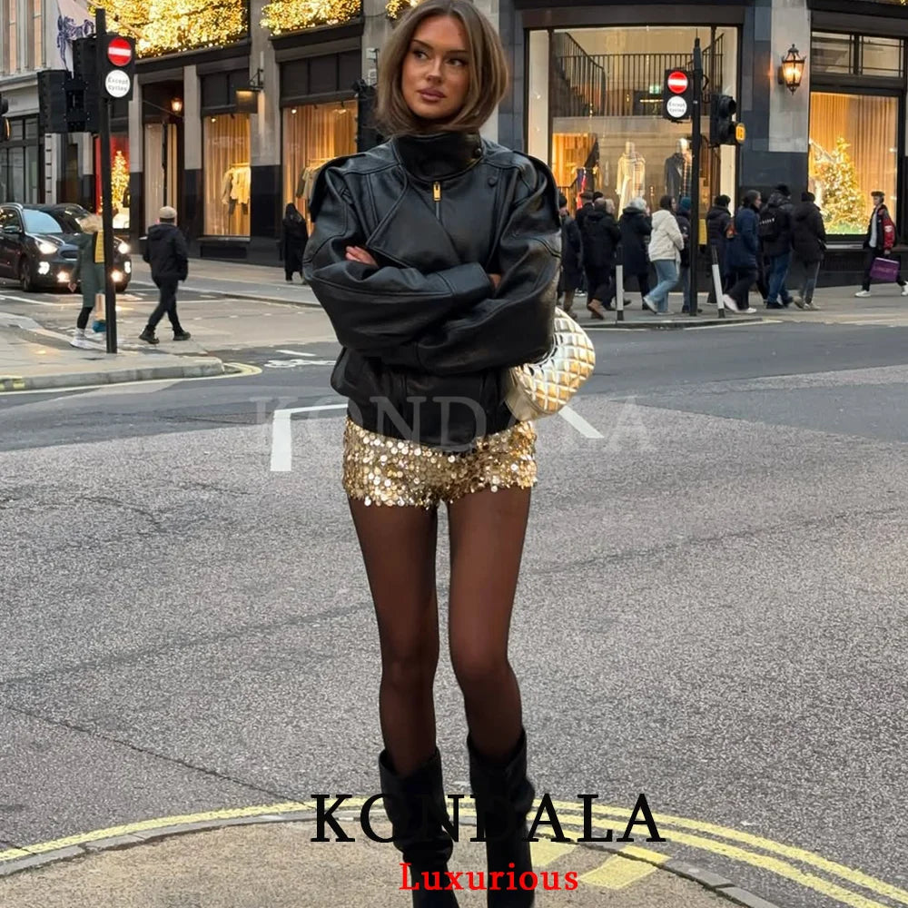 KONDALA Casual Chic Black Leather Jacket