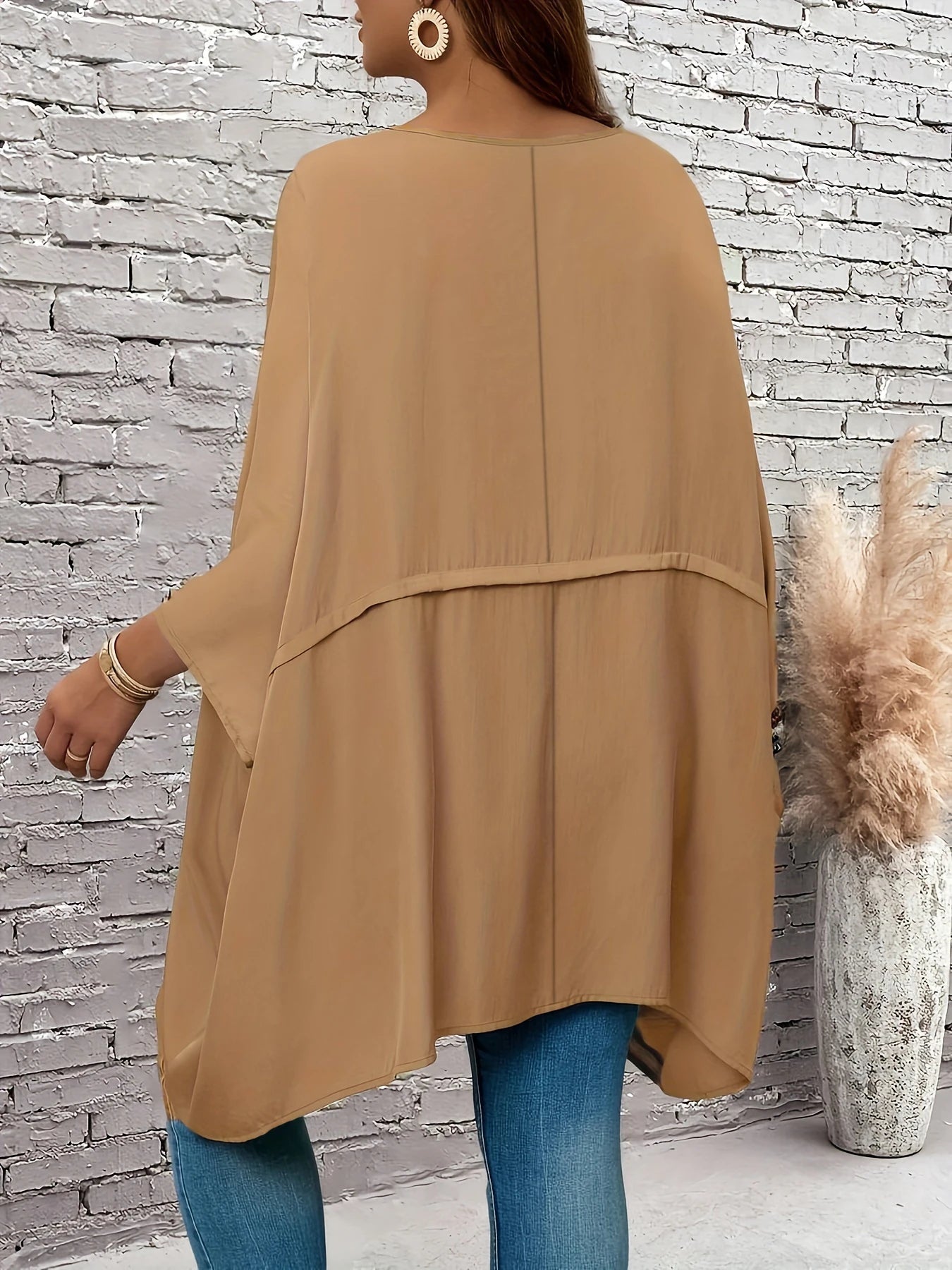 Solid Color Round Neck Bat Wing sleeves Loose Shirt