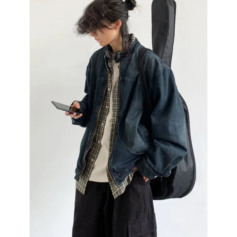 Denim Jackets+Big Pocket Wide Leg Cargo Pants Set