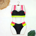 Push Up Leopard Block Color Patchwork Double Bandages High Waist Bikini