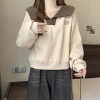 Long-Sleeved Doll Collar Contrasting Sweatshirt