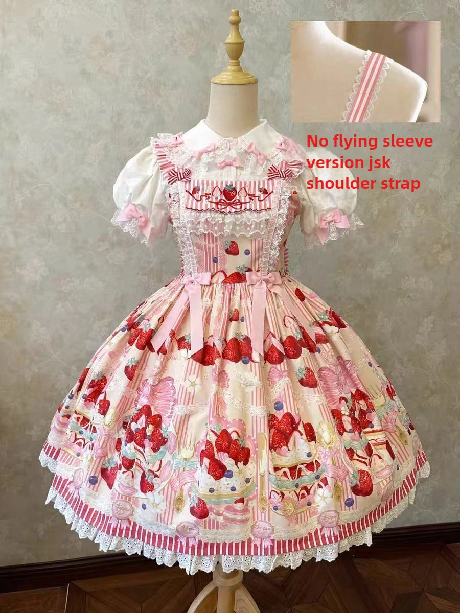 Strawberry Cake Print Suspenders Dress