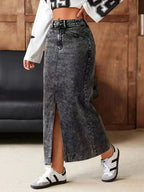 High-Waisted Front-Slit Denim Skirt