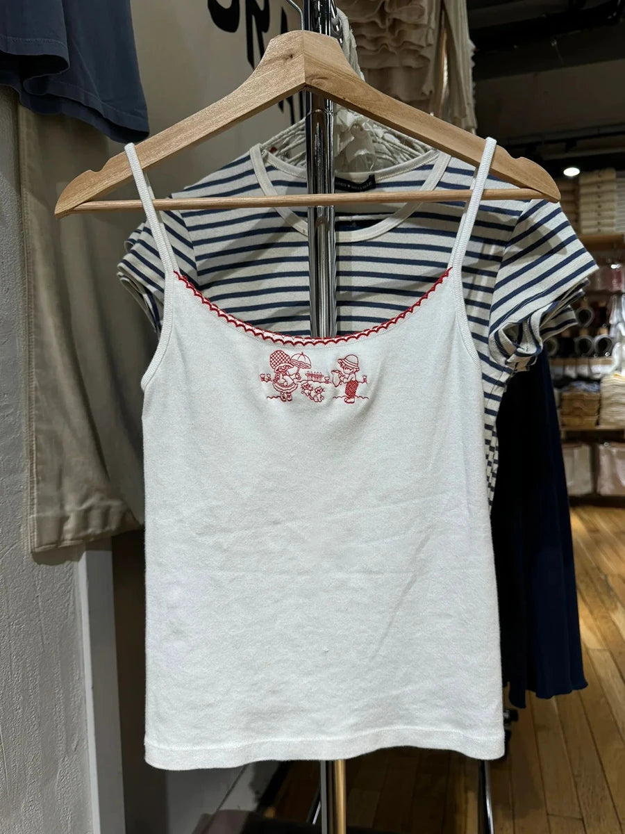 Girls And Cats Embroidered Cami
