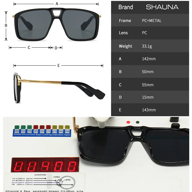 SHAUNA Retro Double Bridges Pilot Sunglasses