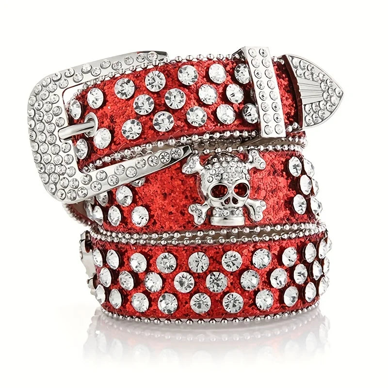 Glamorous Rhinestone Skull Rivet Belt