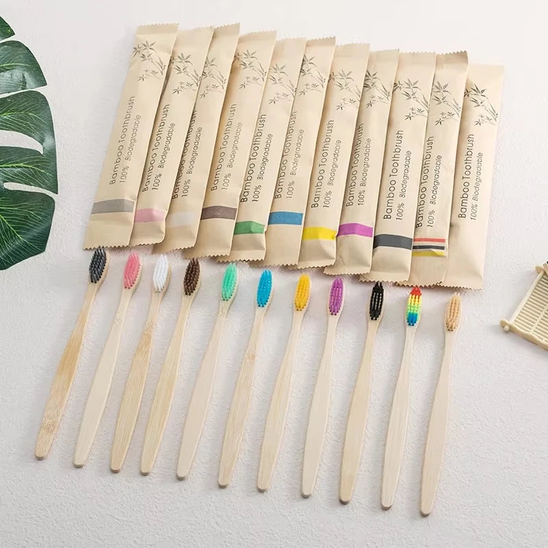 Single Cowhide Wrapped Bamboo Toothbrush Set