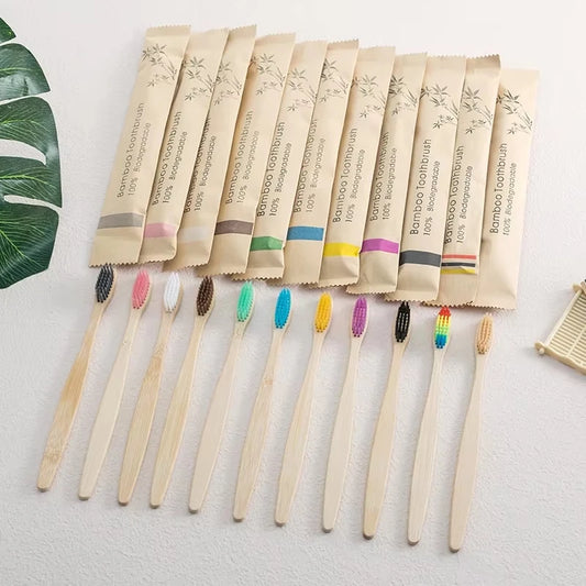 Single Cowhide Wrapped Bamboo Toothbrush Set