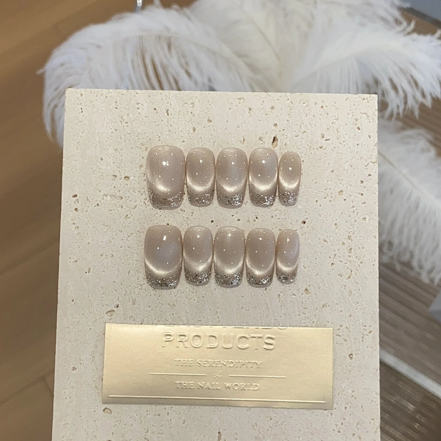 10pc Blue Cat Eye Handmade Press on Nails Flower Fake Nails False Nails Artificial Nail Wearable Detachable Nail Tips Art Uñas