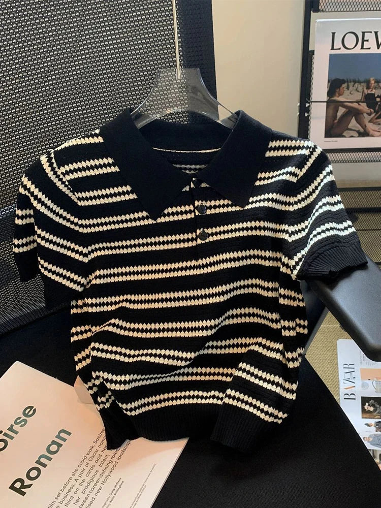 Knitted Stripe Polo