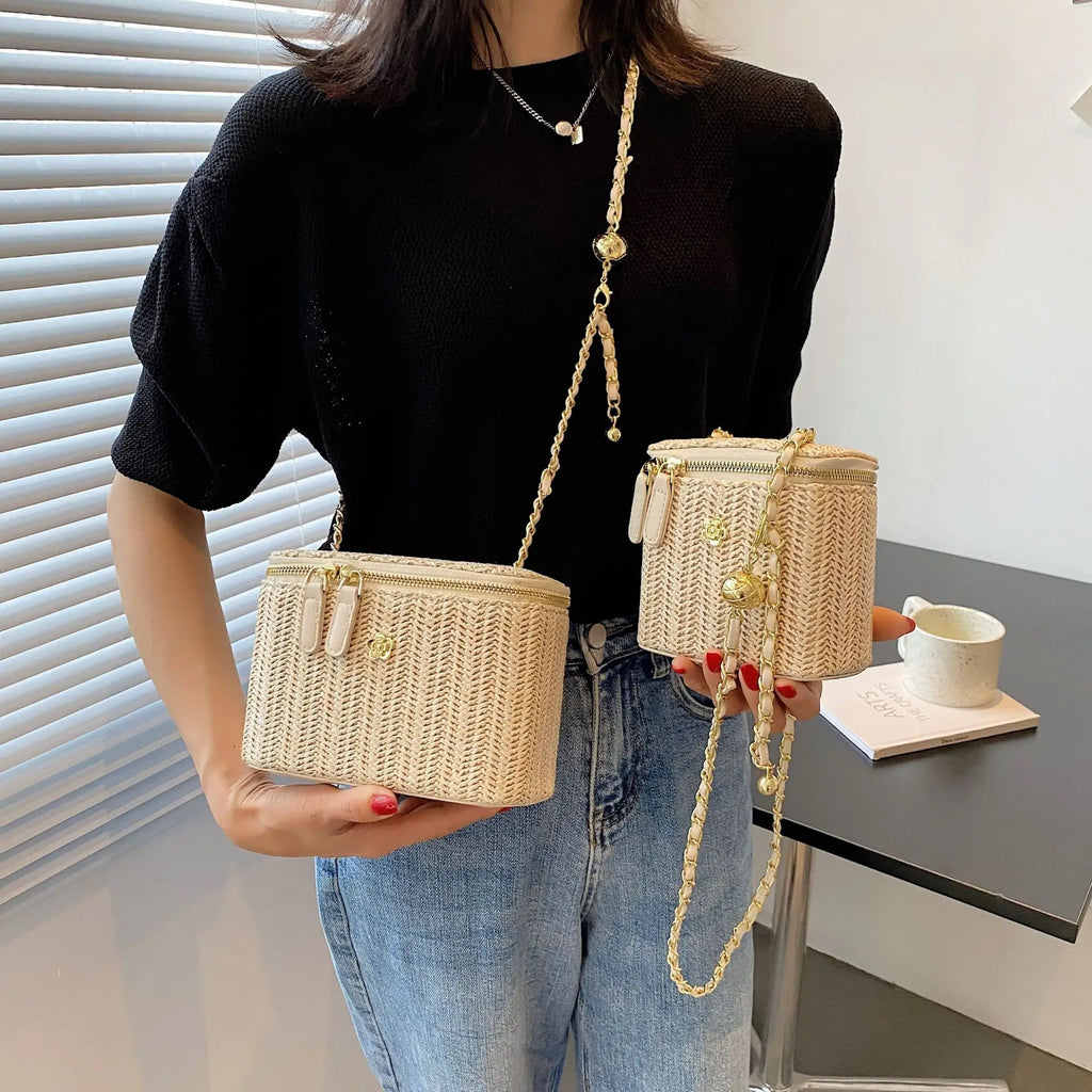 Mini Straw Bucket Crossbody