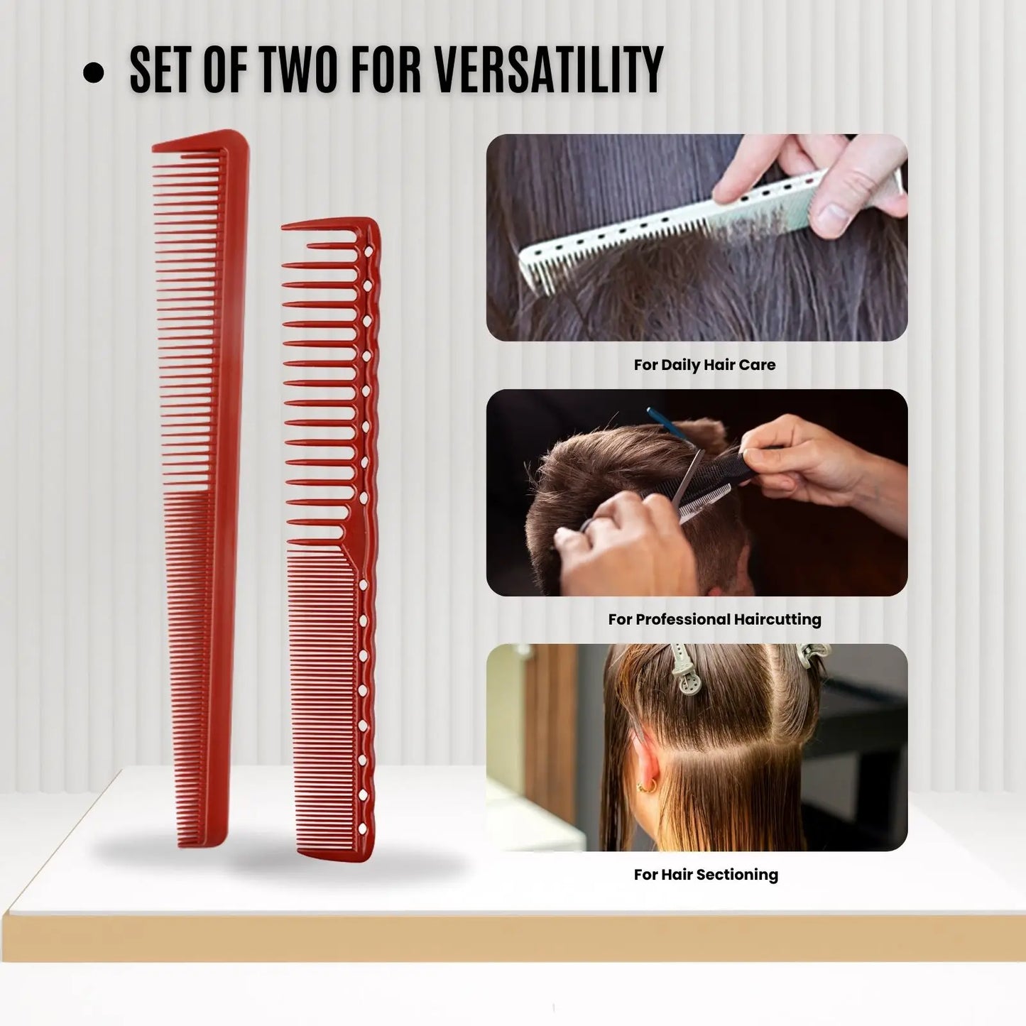 2PCS Set Professional Barbershop Hairdressing Dense Teeth Comb Anti-Static Edge Corner Comb Flat Haircut Styling Trimming Tools