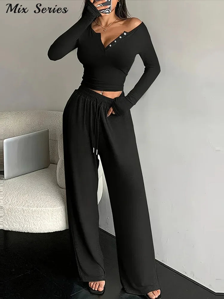 Button Pullover Pants Set