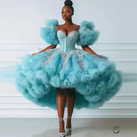 Puffy Ruffled Tulle Prom Gown