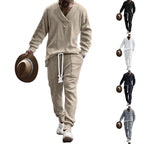 Casual Trousers V-Neck Versatile Jacquard Knitted Sweater Set