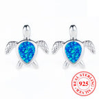 Boho Small Blue Fire Opal Stone Turtle Stud Earrings