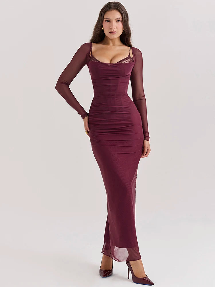 Mozision Sheer Long Sleeve Maxi Dress
