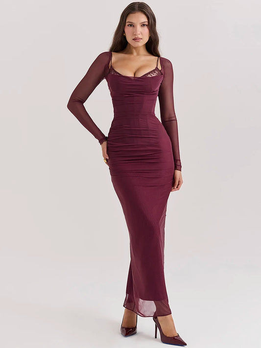 Mozision Sheer Long Sleeve Maxi Dress