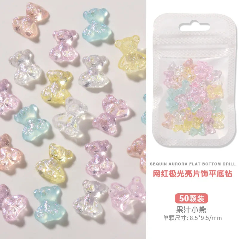 50PCS Aurora Acrylic 3D Nail Art Bow Charm For Nails Decoration Design Kawaii Manicure Accessories Bow-knot DIY Craft Supplies