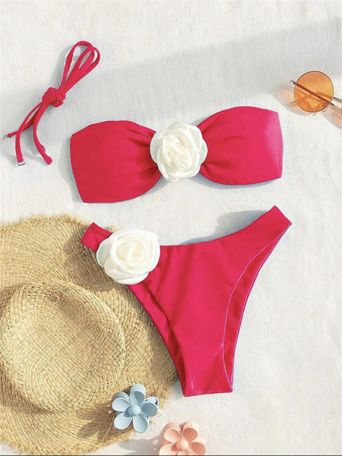 Daxiyee 3D Flowers Bandeau Bikini