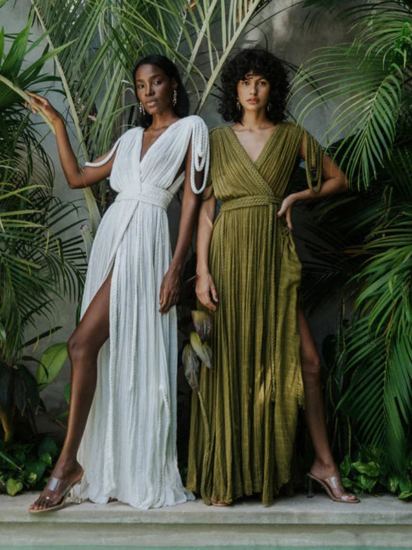 Strap Off Shoulder Hanging Neck Woven Rope Dress
