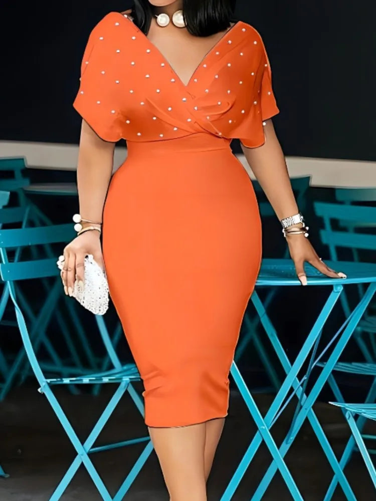 Pink Pearl Embellished Midi Bodycon Dress