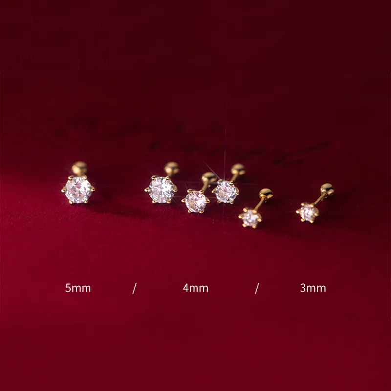 925 Sterling Silver Zircon Spiral Beads Bone Earrings