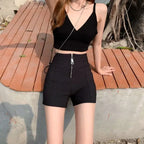 High-Waisted Front-Zip Tailored Shorts
