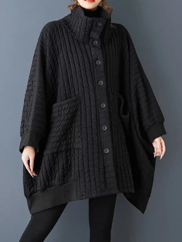 Pure Color Casual Batwing Sleeve Windbreaker
