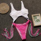 Patchwork Fringe Cut Out Rings Monokini