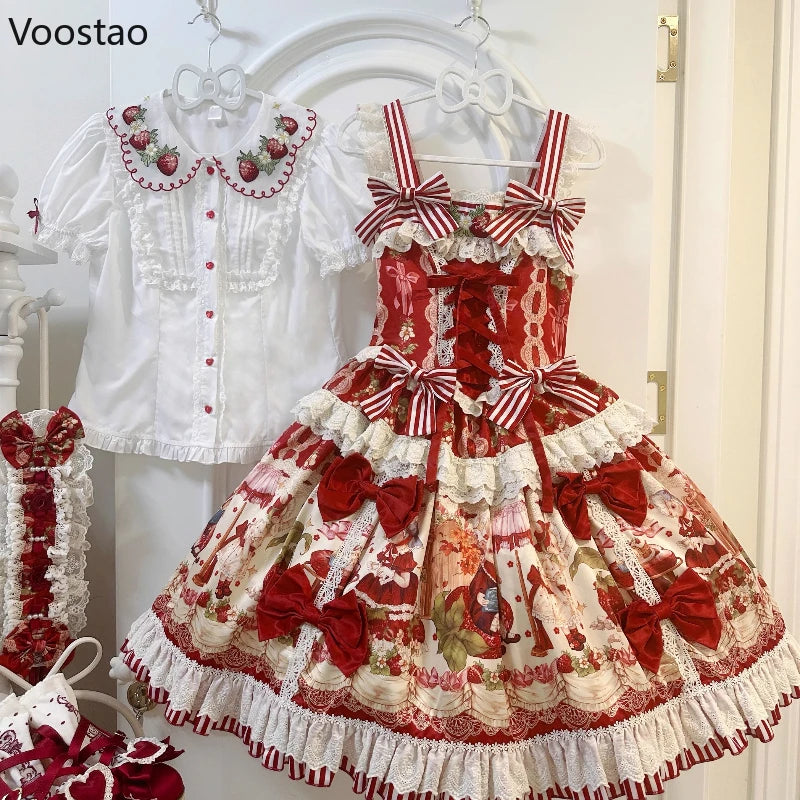 Peter Pan Collar Strawberry Embroidery Blouse