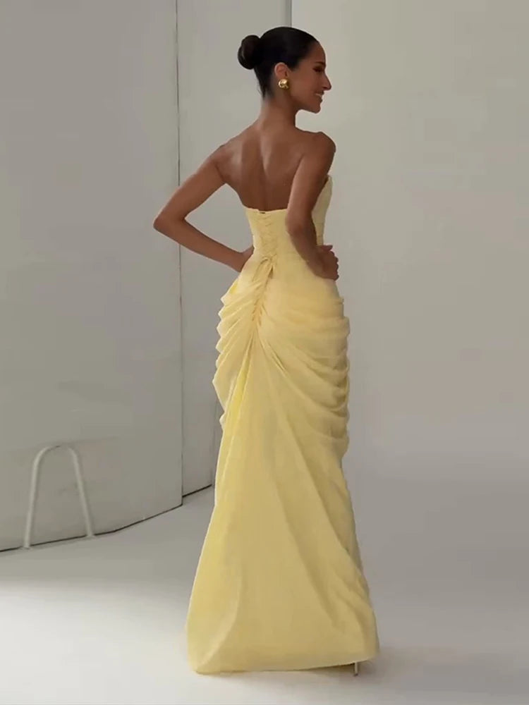 Pleated Split Long Dress