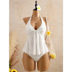 V Neck Halter Backless Lace Up Bikini