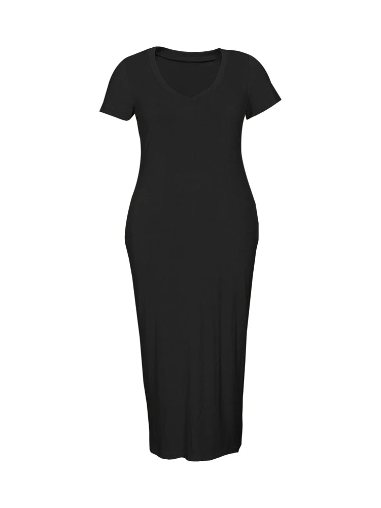 Short Sleeve V Neck Dress