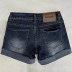 Roll Up Hem Deep Blue Denim Shorts