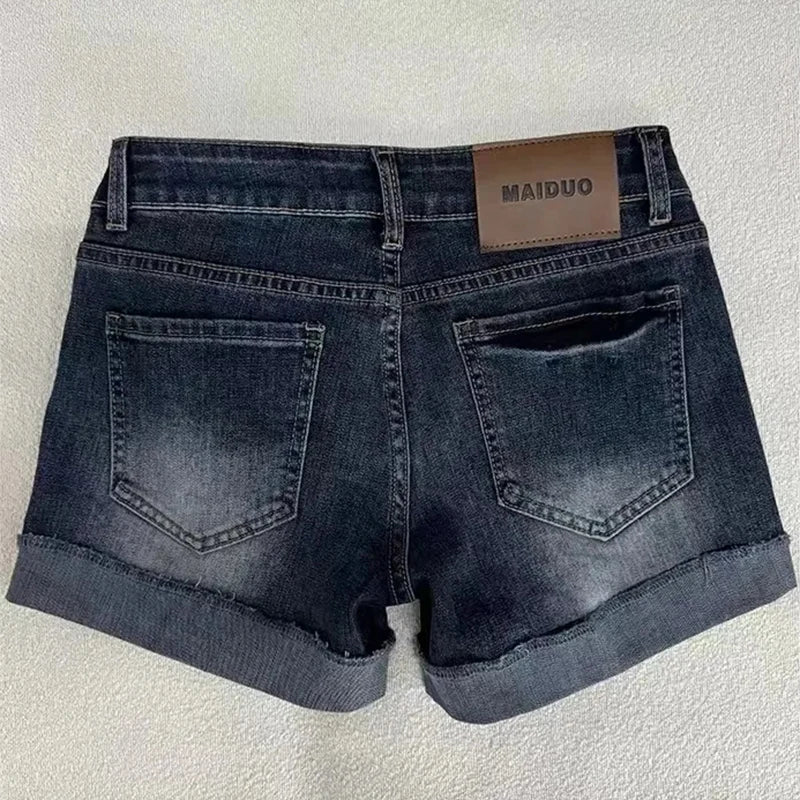 Roll Up Hem Deep Blue Denim Shorts