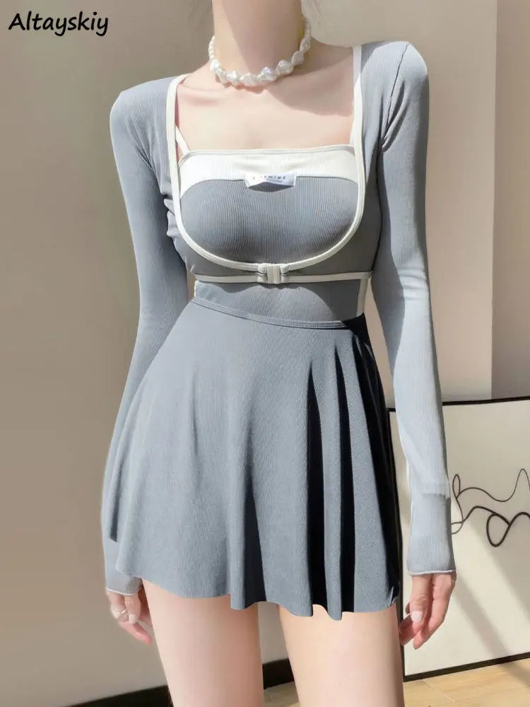 3-Piece Long Sleeve INS Simple One Piece
