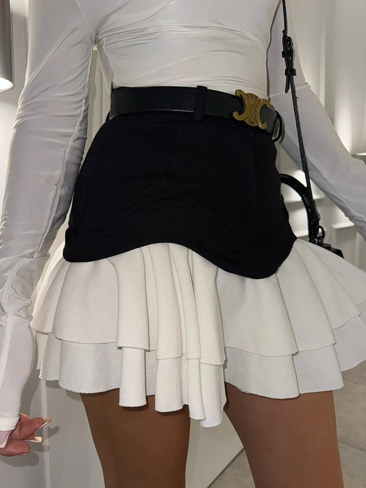 TARUXY Ruffled Splice Denim Skirt