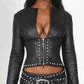 Street Rivet Deep V Jacket Skirt Set