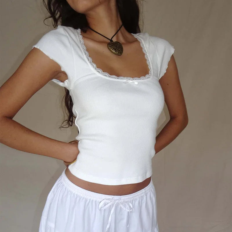 Cottage Lace Trim Knitted T-Shirt
