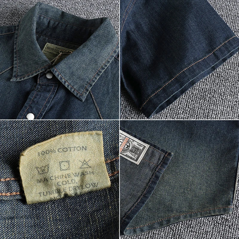 Short Sleeve Lapel Denim Cargo Shirt