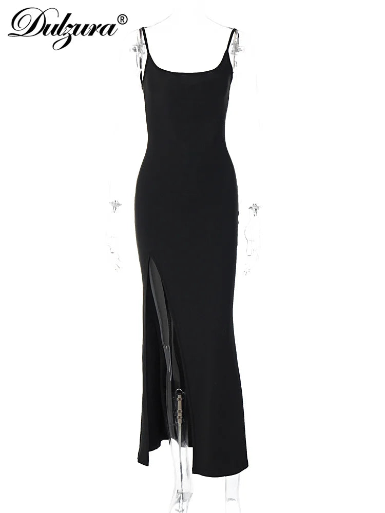 Side Slit Lace Patchwork Backless Cami Maxi Dress