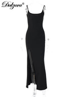 Side Slit Lace Patchwork Backless Cami Maxi Dress