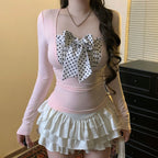 Bow Polka Dot Long Sleeve Tee