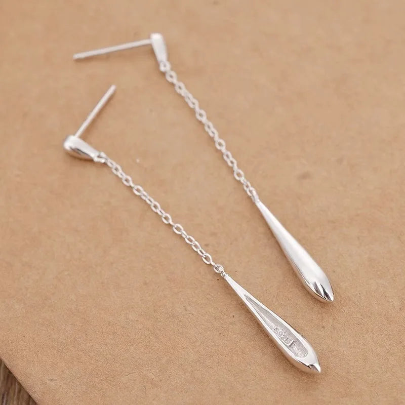925 Sterling Silver Waterdrop Long Tassel Earring