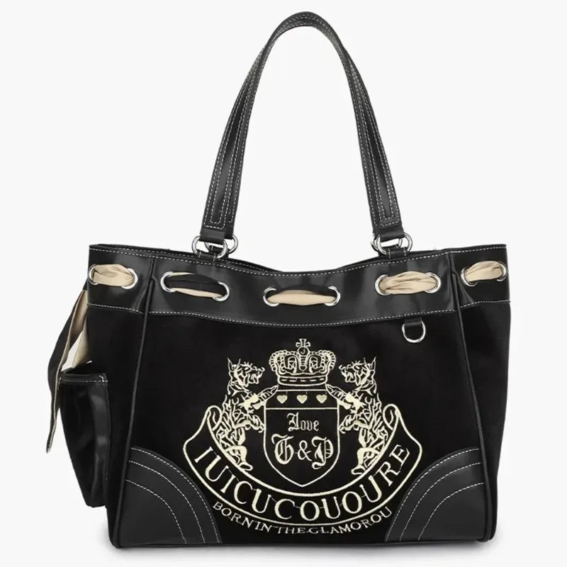 Internet-famous retro stylish spicy girl embroidered color-blocking bag Tote bag