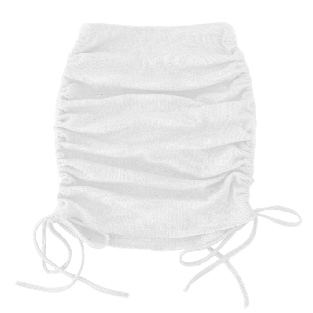 Solid Color Drawstring Ruched Skirt