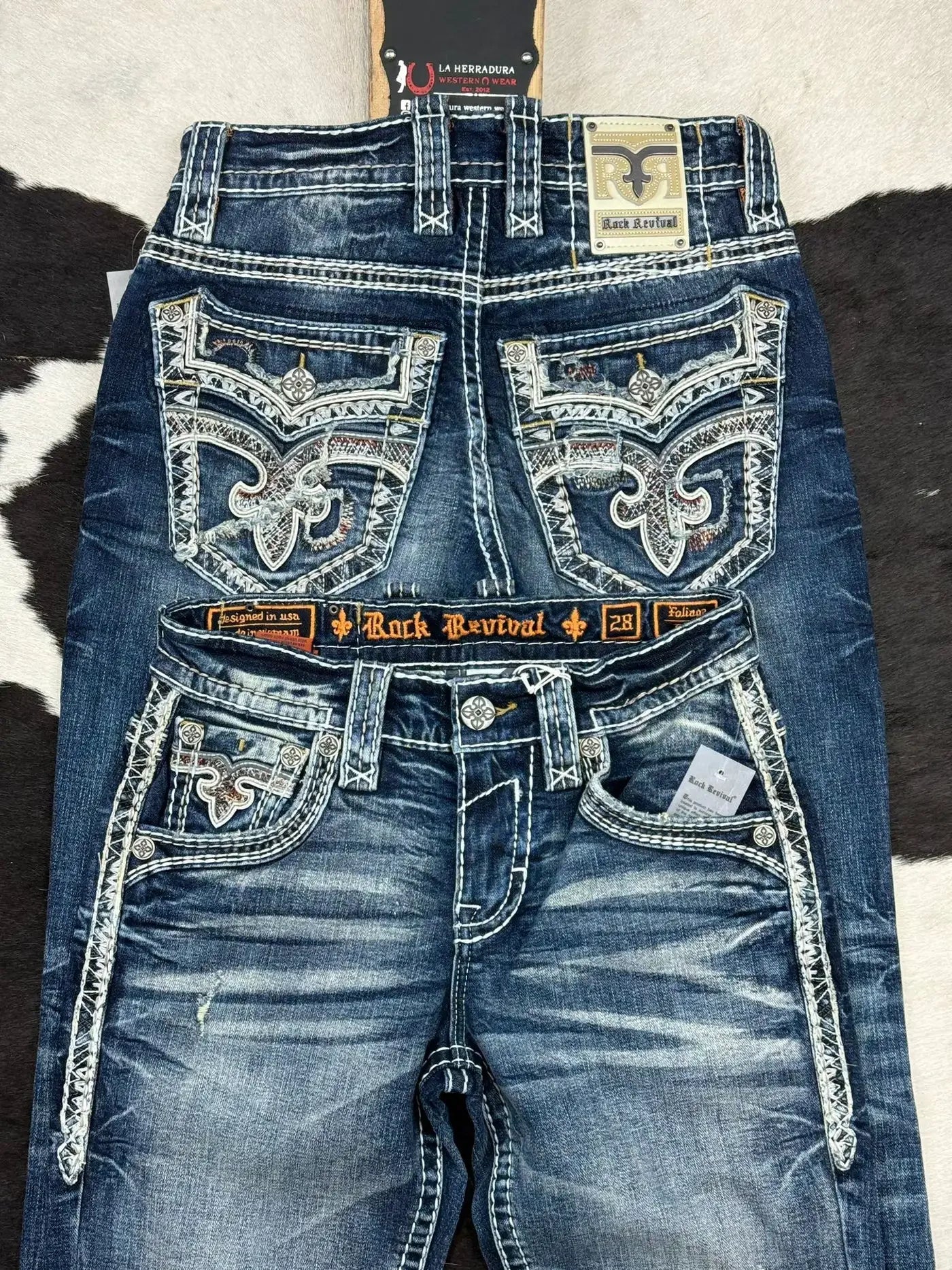 Denim Embroidery Pocket Wide Jeans