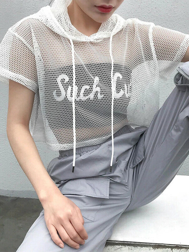 Hollow Mesh Net Hooded T-Shirt
